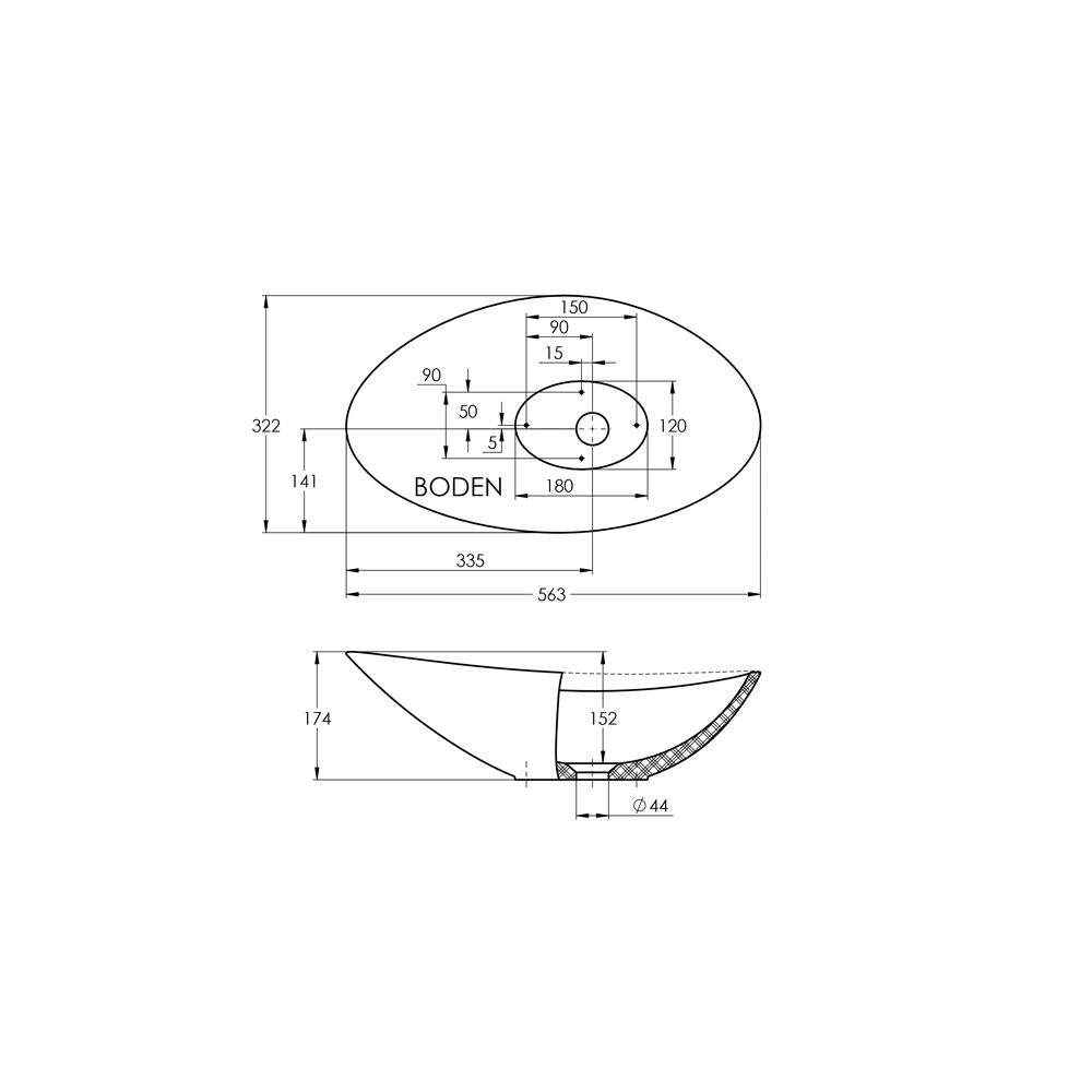 Treos Serie 710 Aufsatzwaschbecken 560x320 weiß ohne Hahnloch