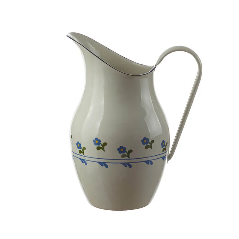 Münder Email Nostalgie-Geschirr Wasserkanne 2,5 l creme/blau Blümchen