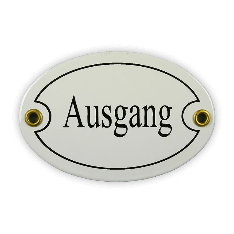 Münder Email Lagerschilder Ausgang Emailschild oval 10,5x7 cm