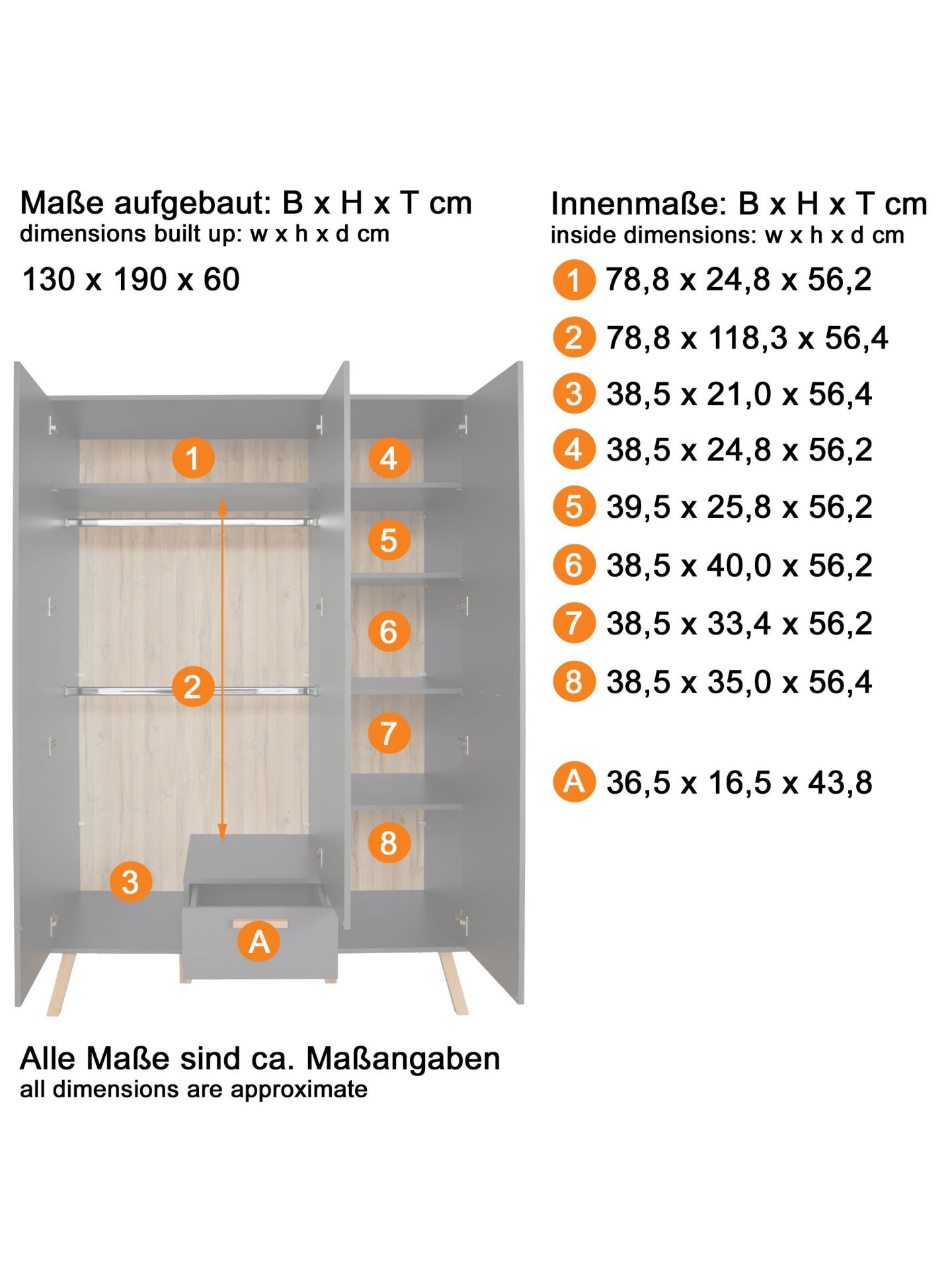 trendteam Mats Kleiderschrank 3TR 1SK grau Kinderschrank