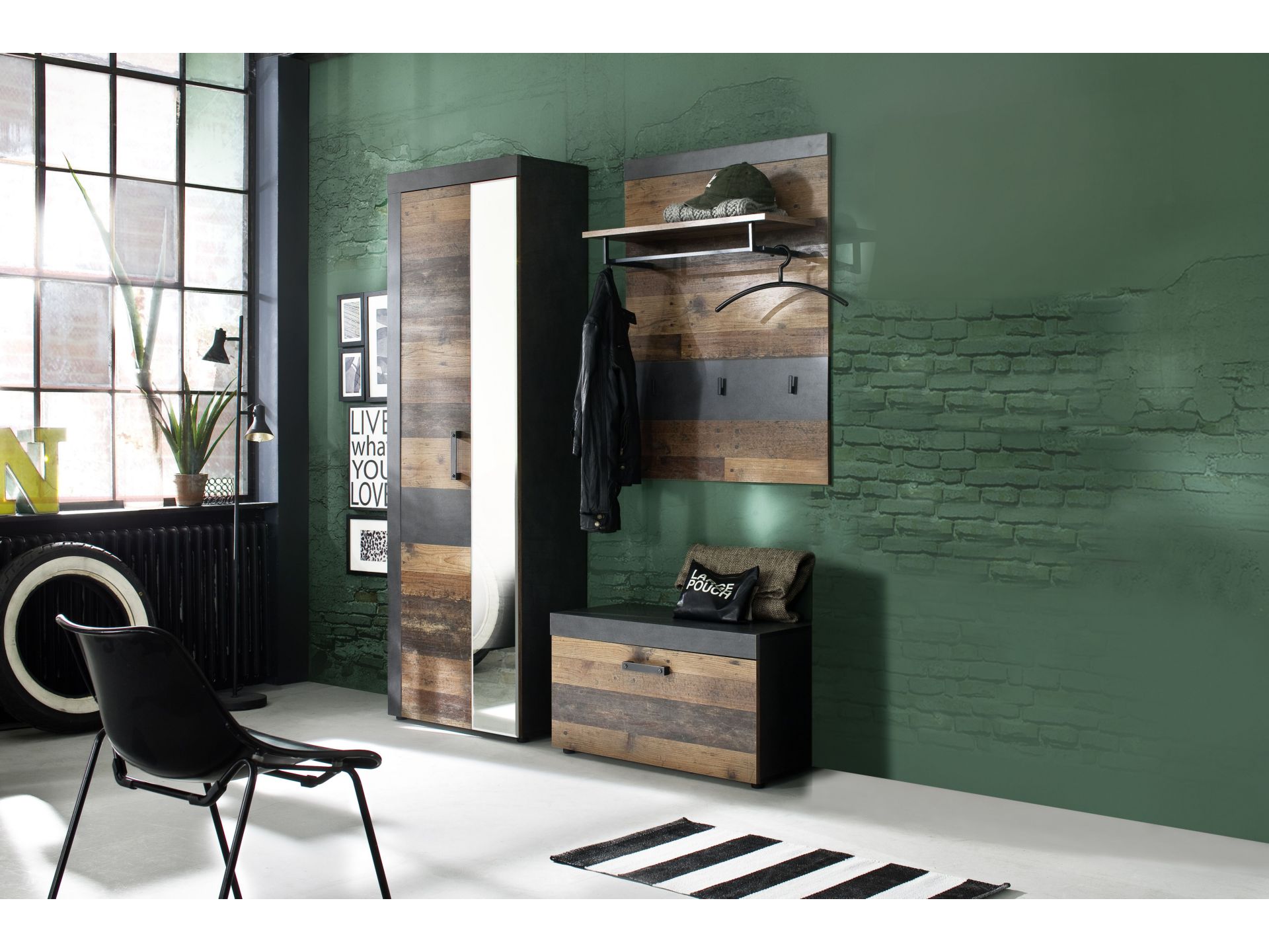 trendteam Indy GD-Kombination Graphit Grau Flurgarderobe Old Wood