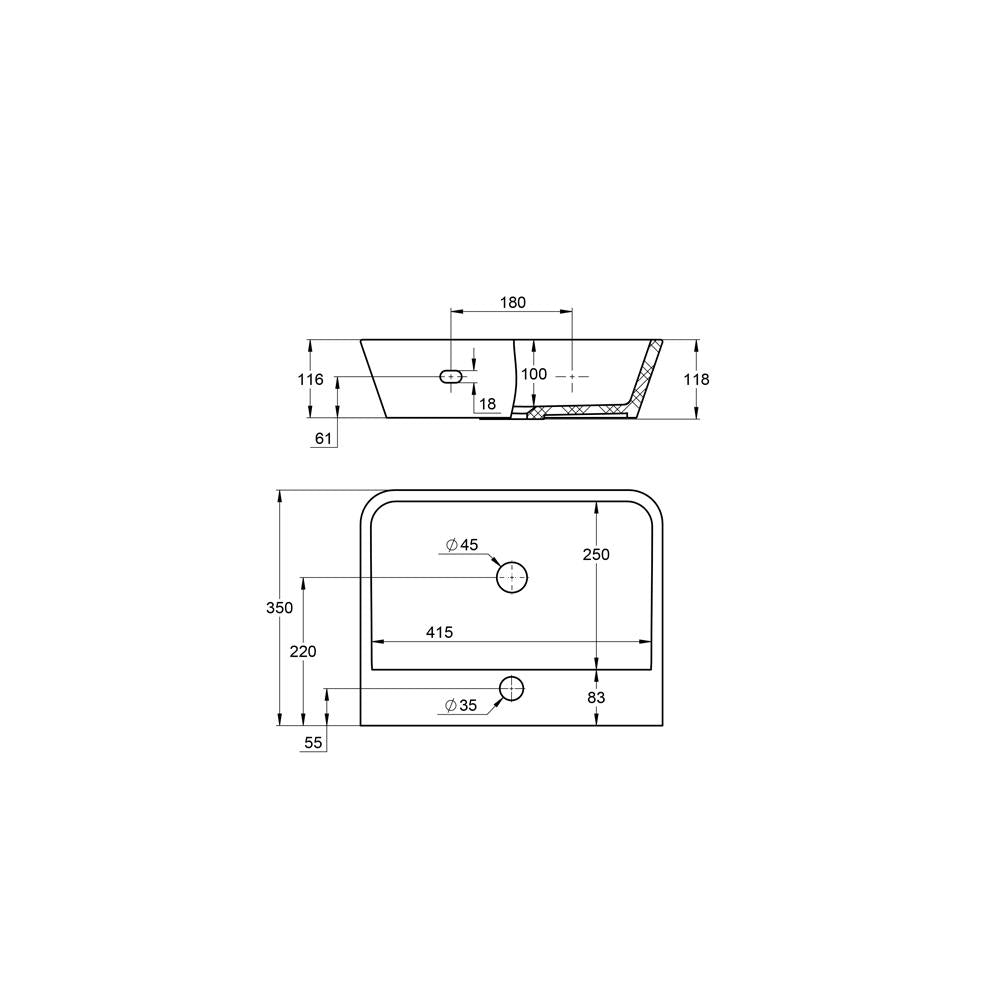 Treos Serie 720 Waschbecken 450x350 mit Hahnloch weiß