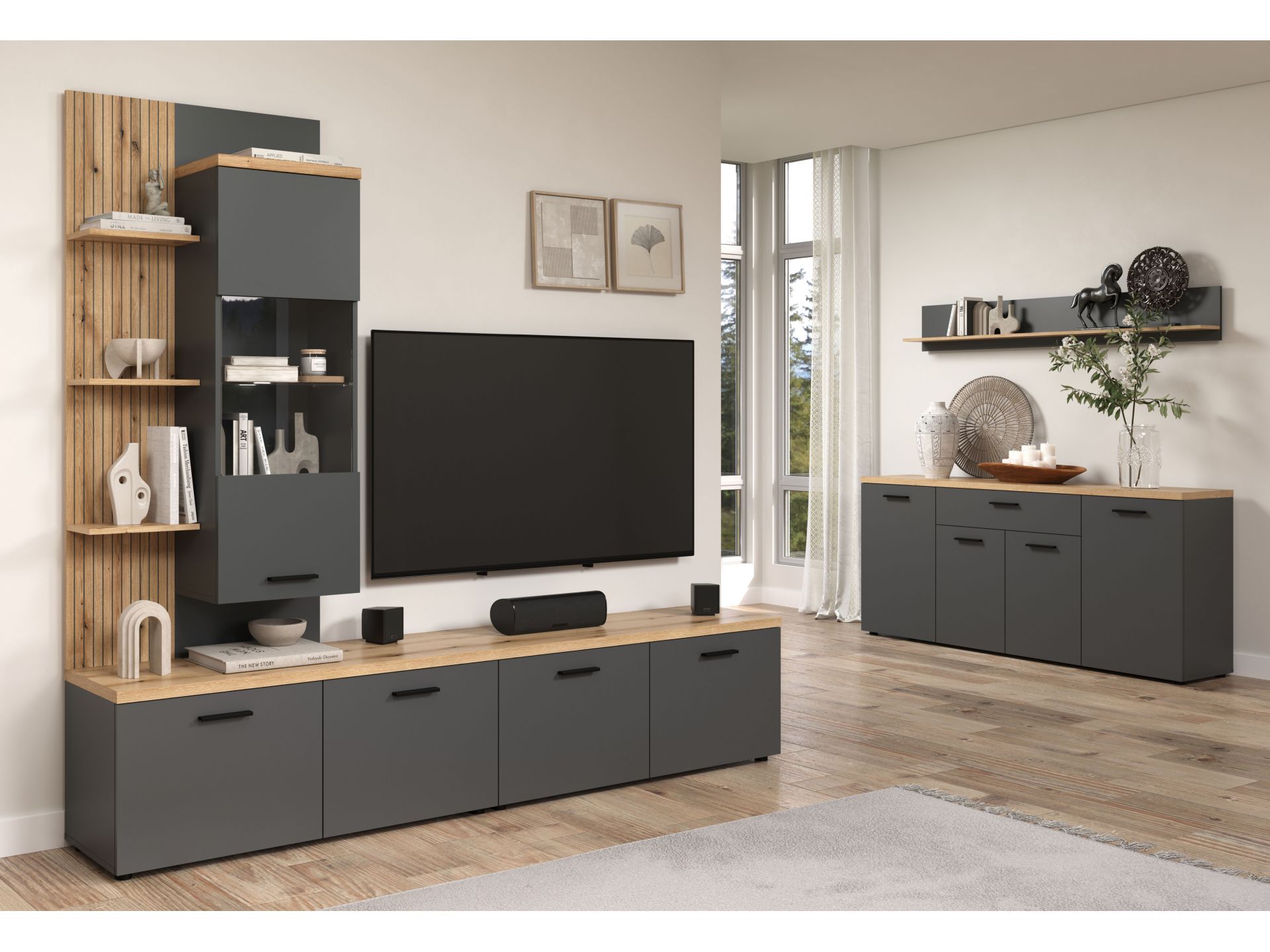 trendteam Baggio Wohnwand Anthrazit Coast Evoke Oak