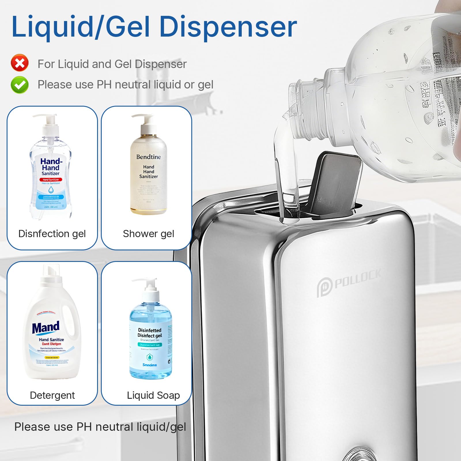 Pollock Soap Dispensers BLK-1618-1100 Seifenspender Edelstahl 1100 ml