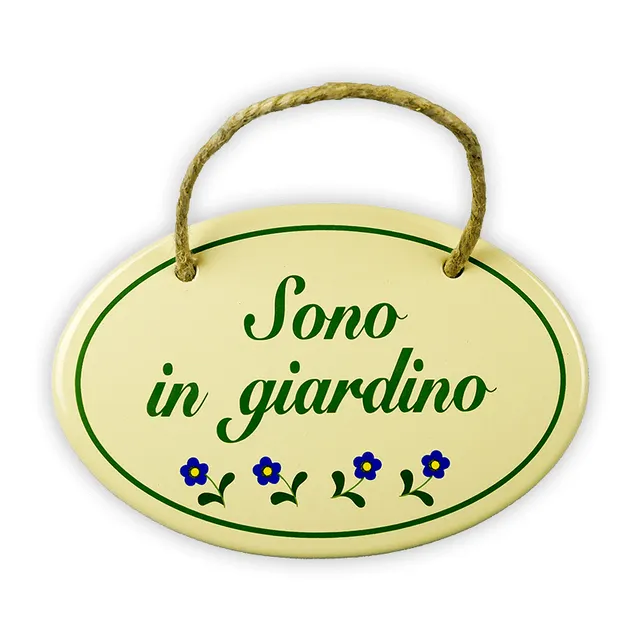 Münder Email Emailschild oval Sono in giardino 15x10 cm