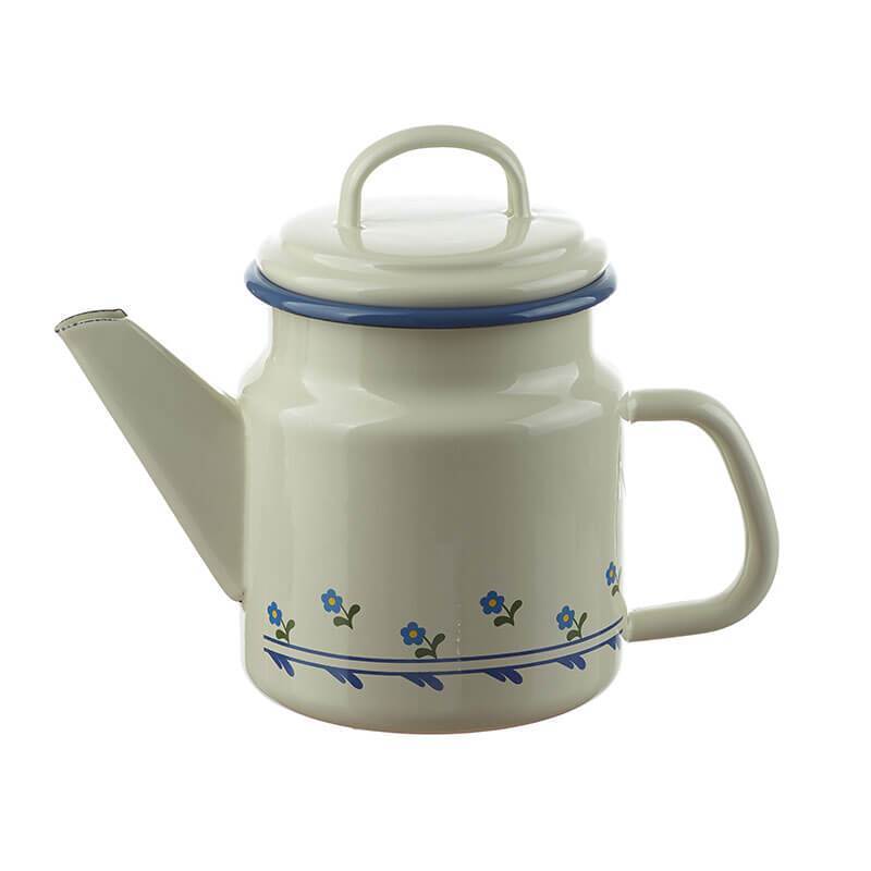 Münder Email Blümchen Teekanne 1 l creme blau