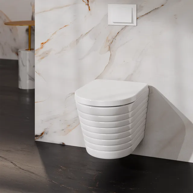 Treos Serie 810 Wand-WC Set 49cm spülrandlos weiß mit Sitz