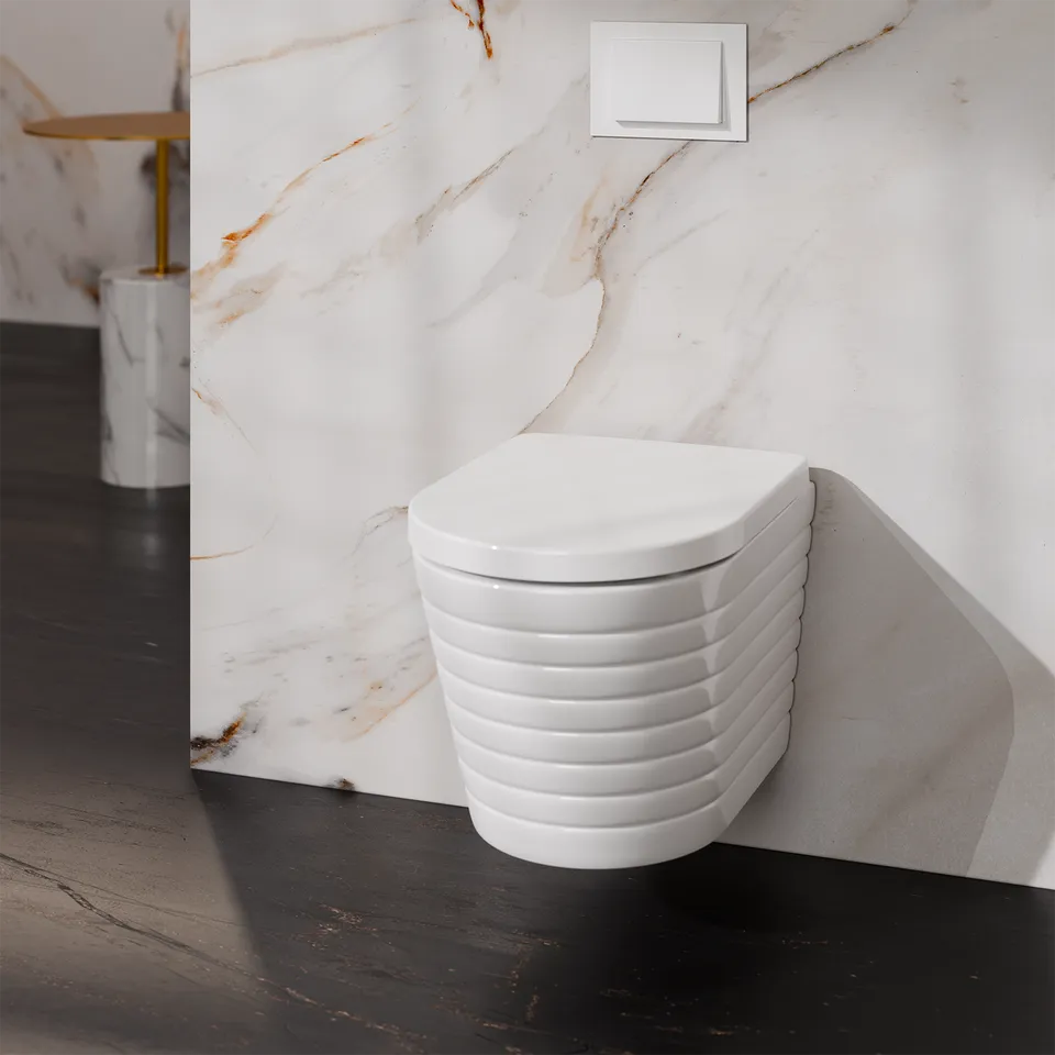 Treos Serie 810 Wand-WC Set 49cm spülrandlos weiß mit Sitz