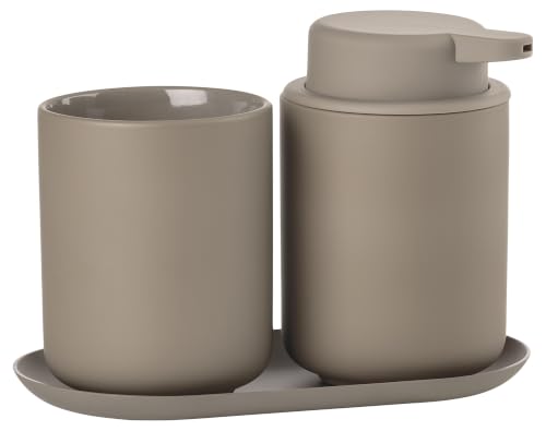 Zone Denmark Ume Badset Taupe Seifenspender Becher Tablett