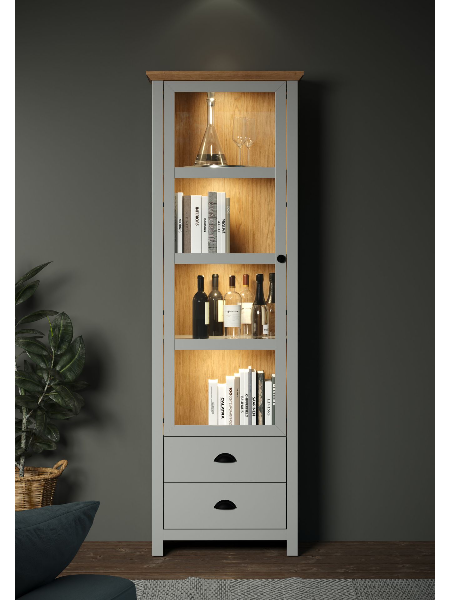 trendteam Landside Standvitrine lichtgrau mit Artisan Oak