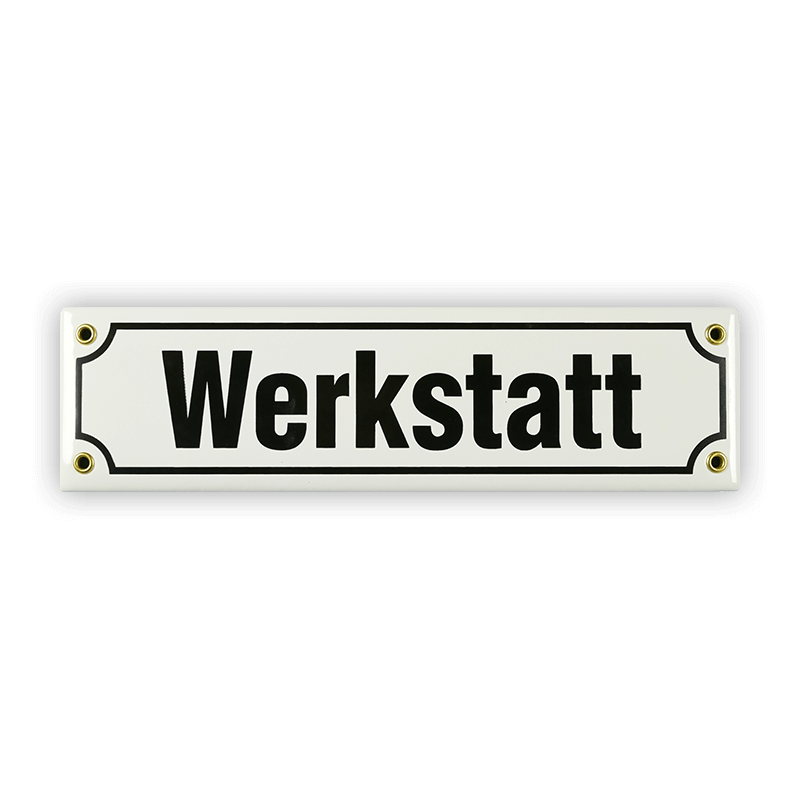 Münder Email Mini-Straßenschild Werkstatt Emailschild 30 cm weiß/schwarz