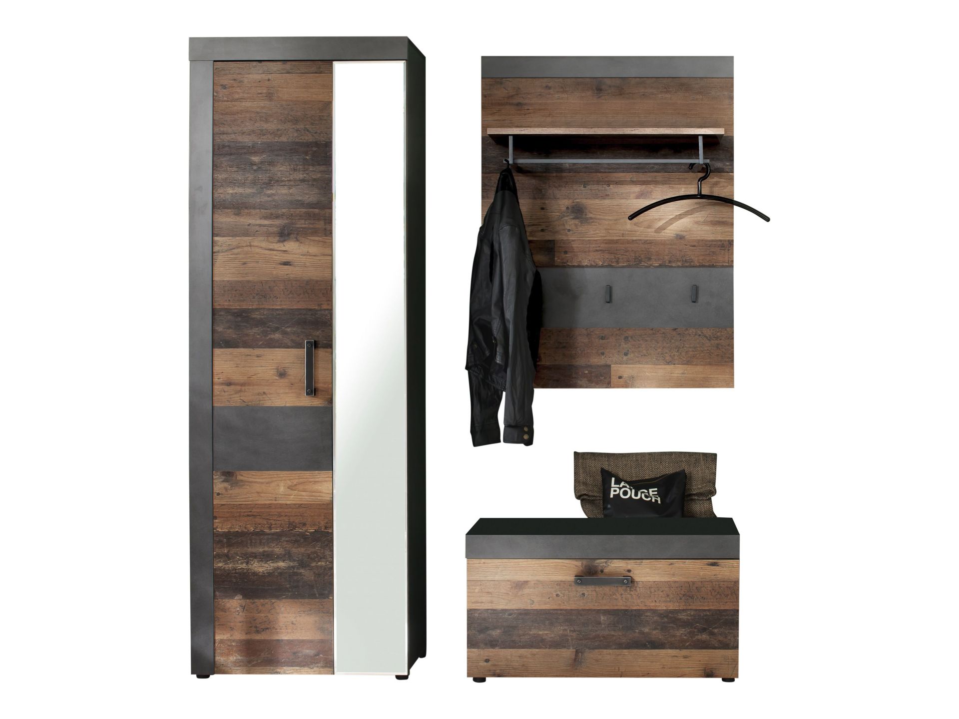 trendteam Indy GD-Kombination Graphit Grau Flurgarderobe Old Wood