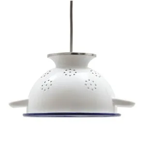 Münder Email Lampe 220 mm weiß/blau E27 Textilkabel weiß
