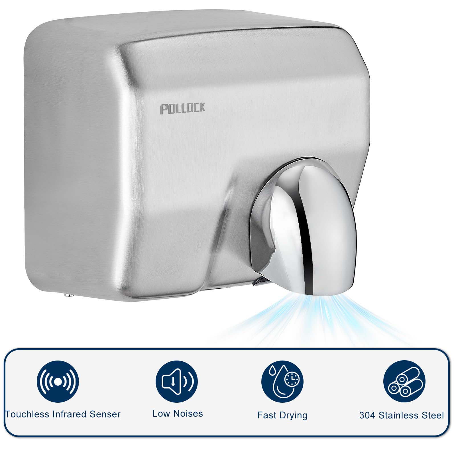 Pollock Händetrockner Edelstahl Wand 1600 W Sensor