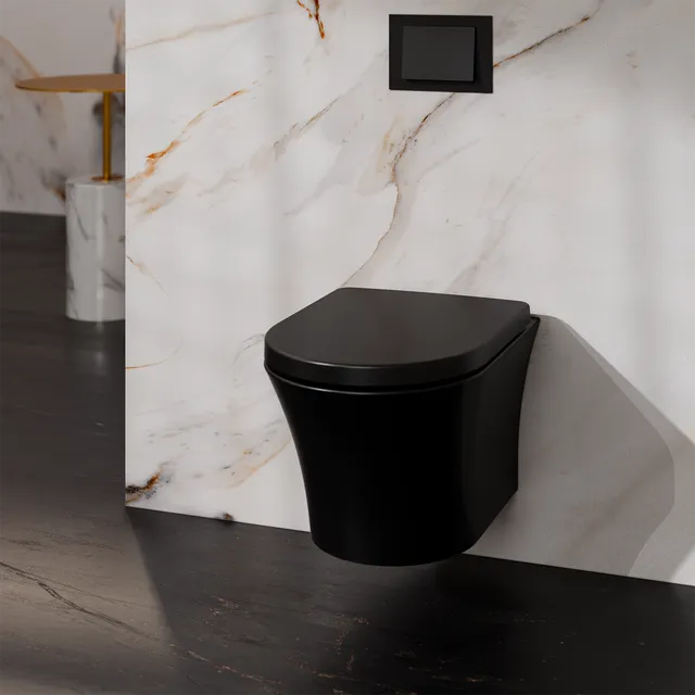 Treos Serie 810 Wand-WC Tiefspüler spülrandlos schwarz mit Sitz