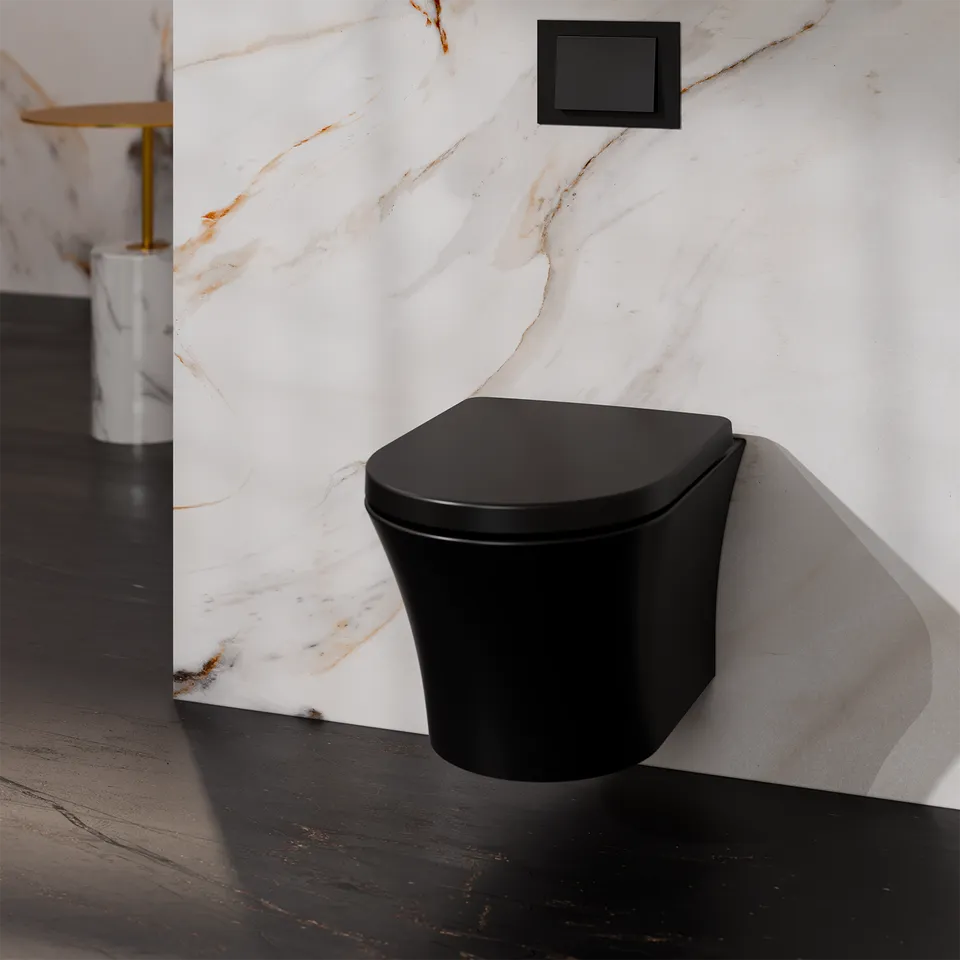 Treos Serie 810 Wand-WC Tiefspüler spülrandlos schwarz mit Sitz