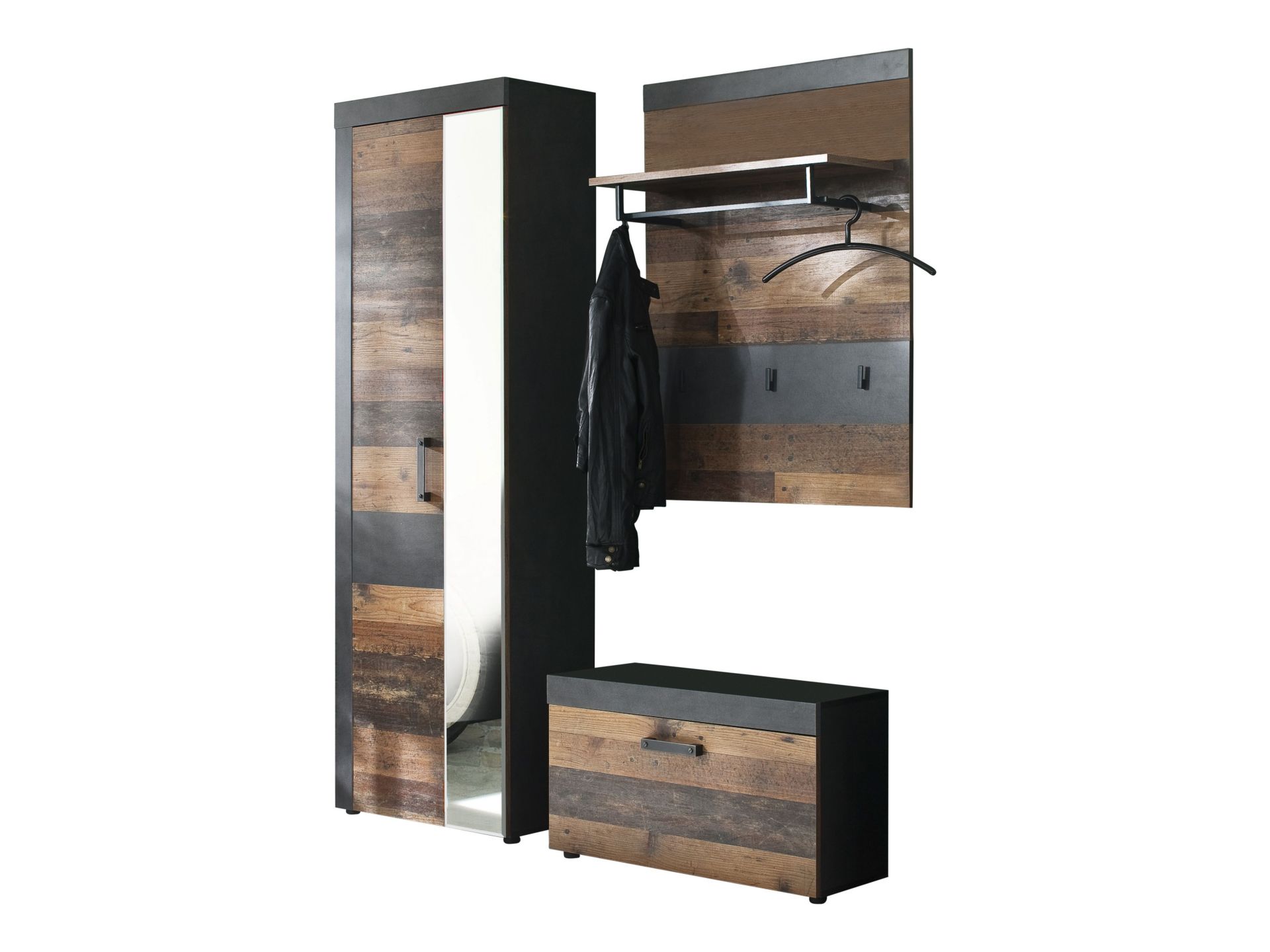 trendteam Indy GD-Kombination Graphit Grau Flurgarderobe Old Wood