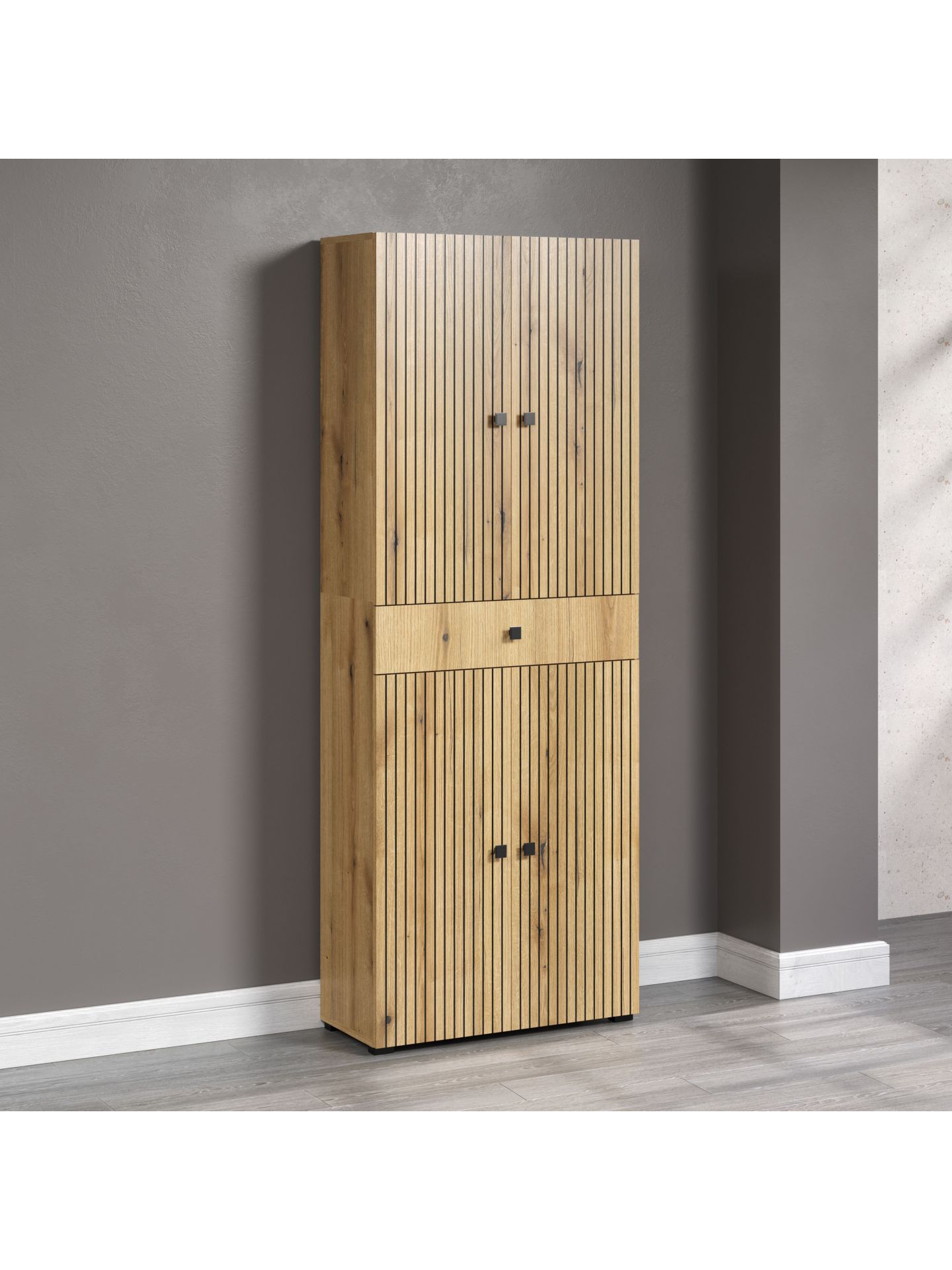 trendteam PureBliss Hochschrank Evoke Eiche Schwarze Rillen