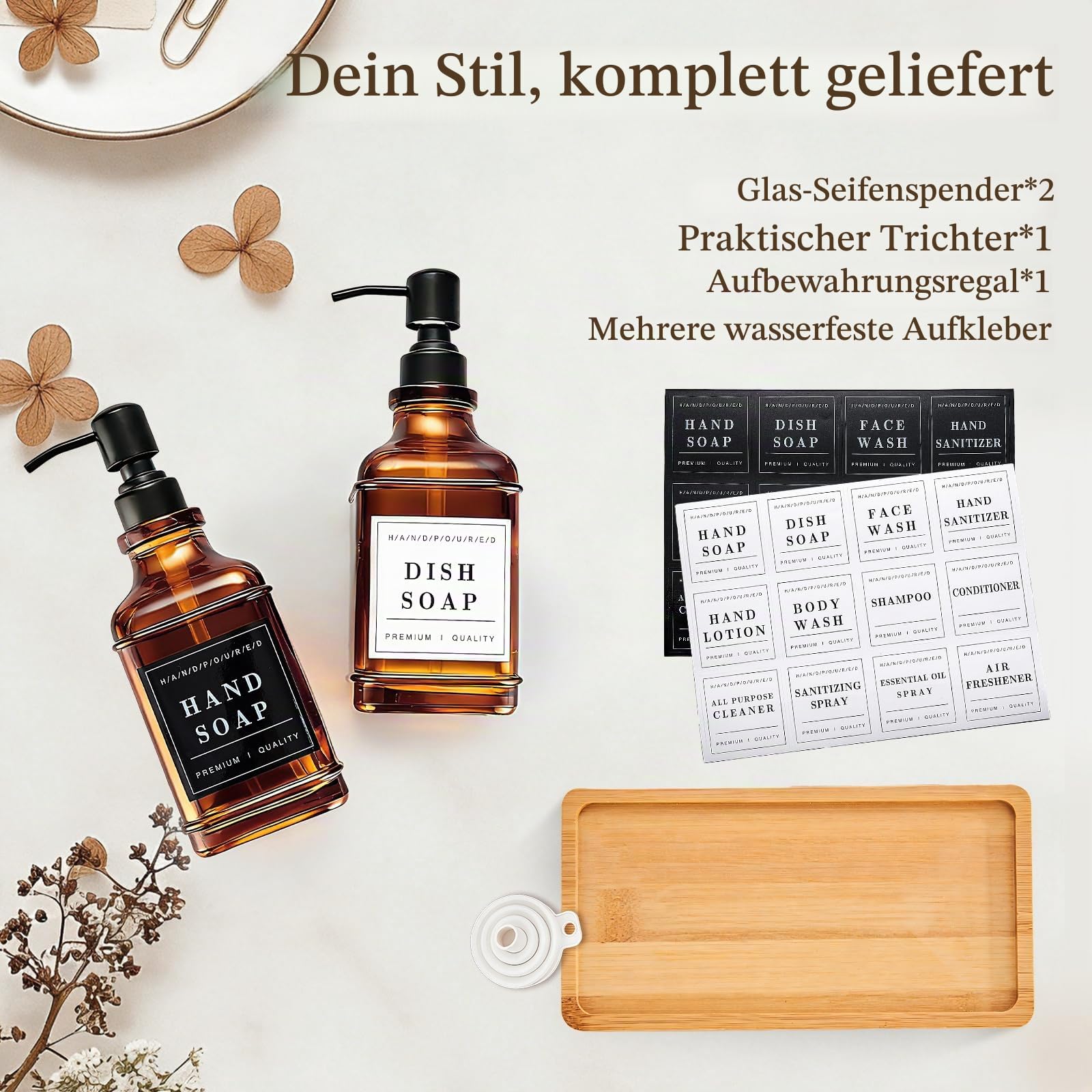 Pollock Seifenspender Glas 2x500 ml Bernstein-Schwarz Pumpe
