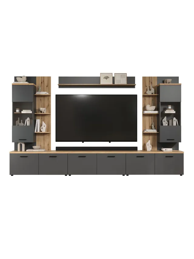 trendteam Baggio Anbauwand Anthrazit Wohnwand Evoke Oak