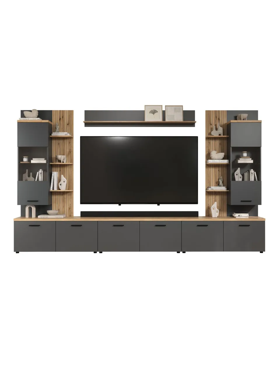 trendteam Baggio Anbauwand Anthrazit Wohnwand Evoke Oak