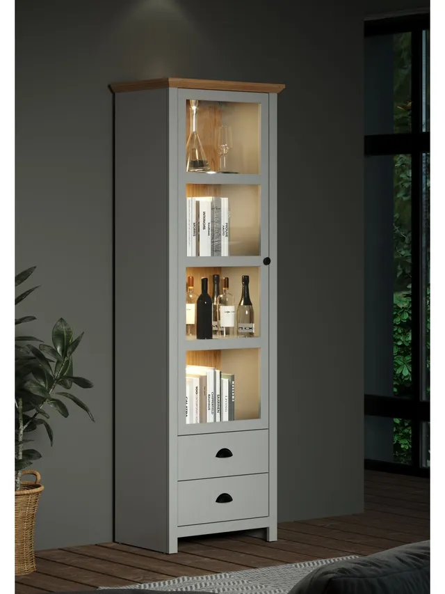 trendteam Landside Standvitrine lichtgrau mit Artisan Oak