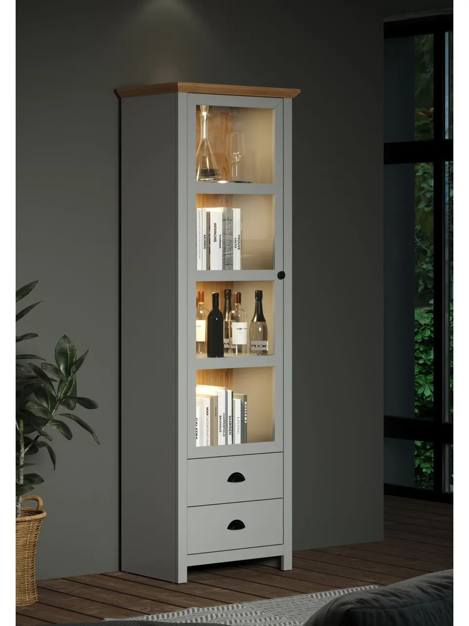 trendteam Landside Standvitrine lichtgrau mit Artisan Oak