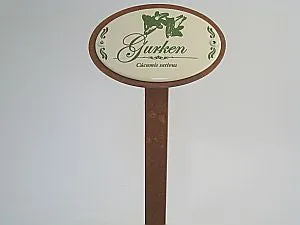 Münder Email Gartenschild oval 10,5x7 cm mit Erdspieß 30 cm Gurken