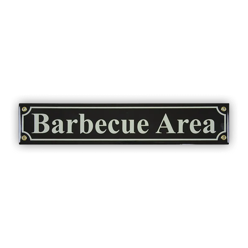Münder Email Barbecue Area Mini-Straßenschild 40 cm schwarz/creme