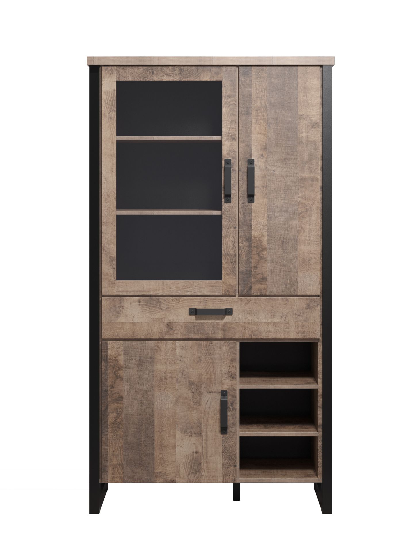 trendteam Emile Stauraumvitrine Eiche Tabak Schwarz