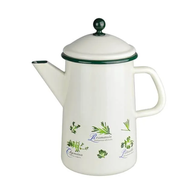 Münder Email Nostalgie Kaffeekanne 1,6 L creme/grün Kräuter
