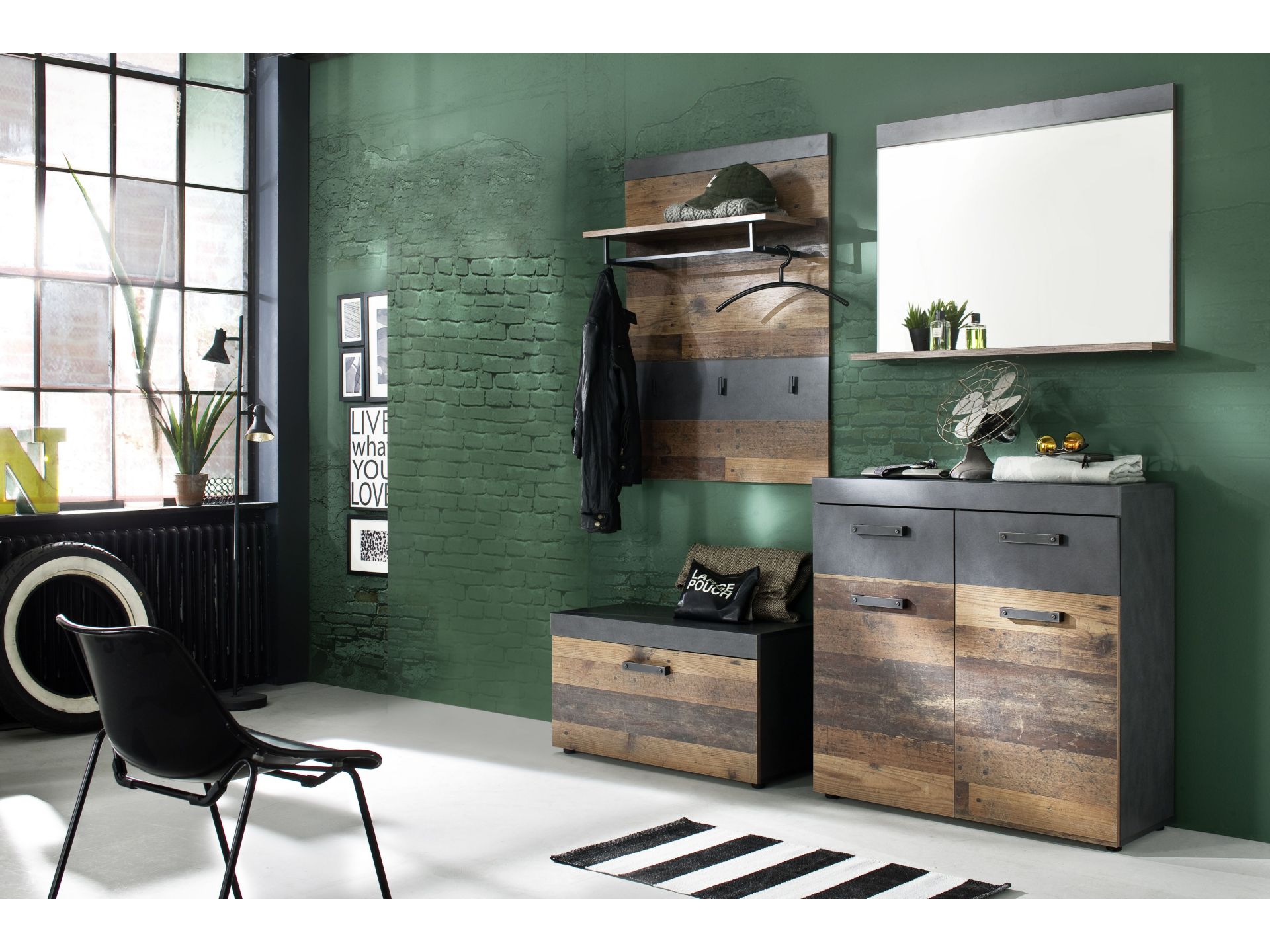 trendteam Indy Garderoben-Kombination Graphit Old Wood Flurgarderobe