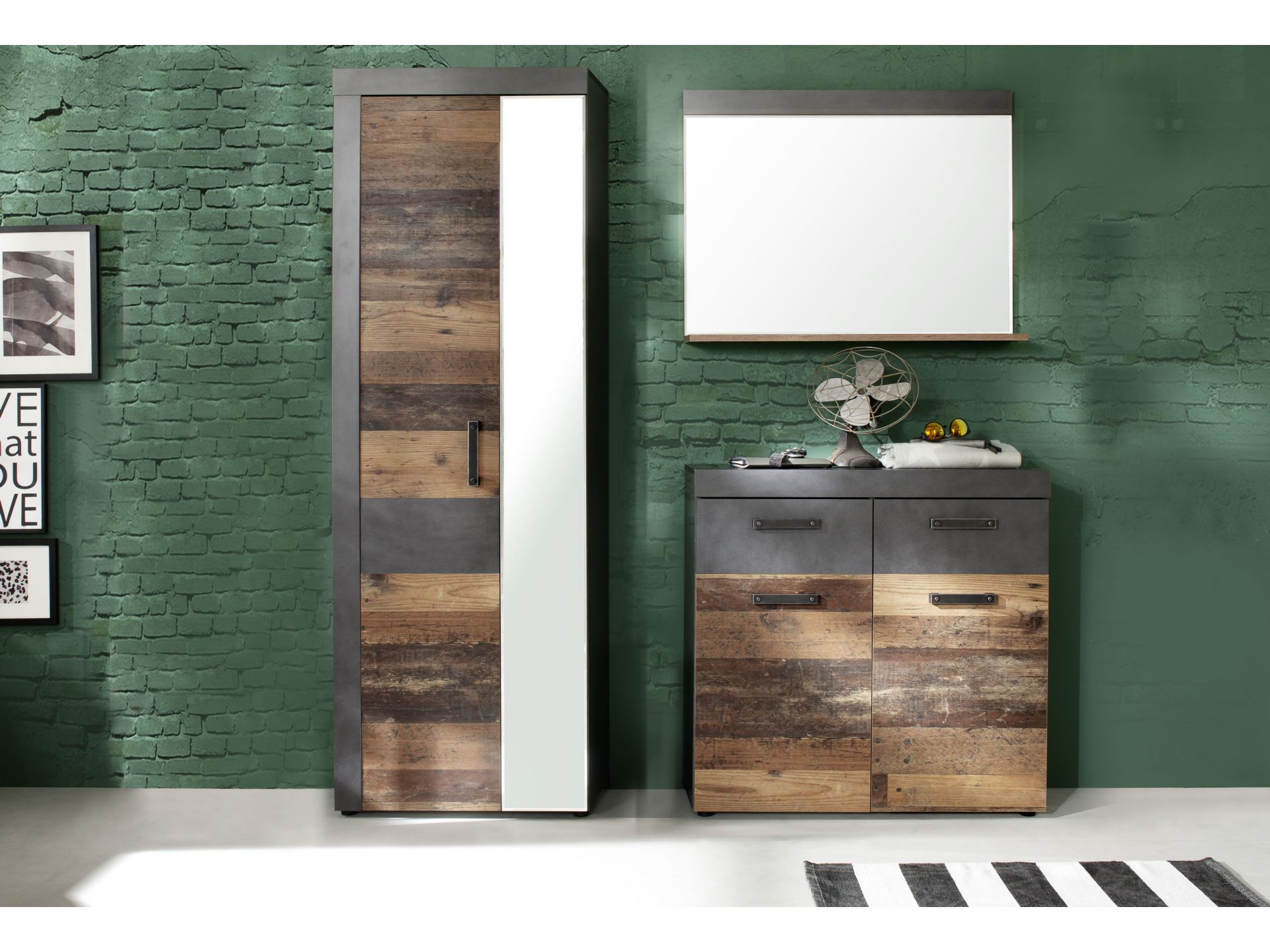 trendteam Indy GD-Kombination Graphit Old Wood Garderobe