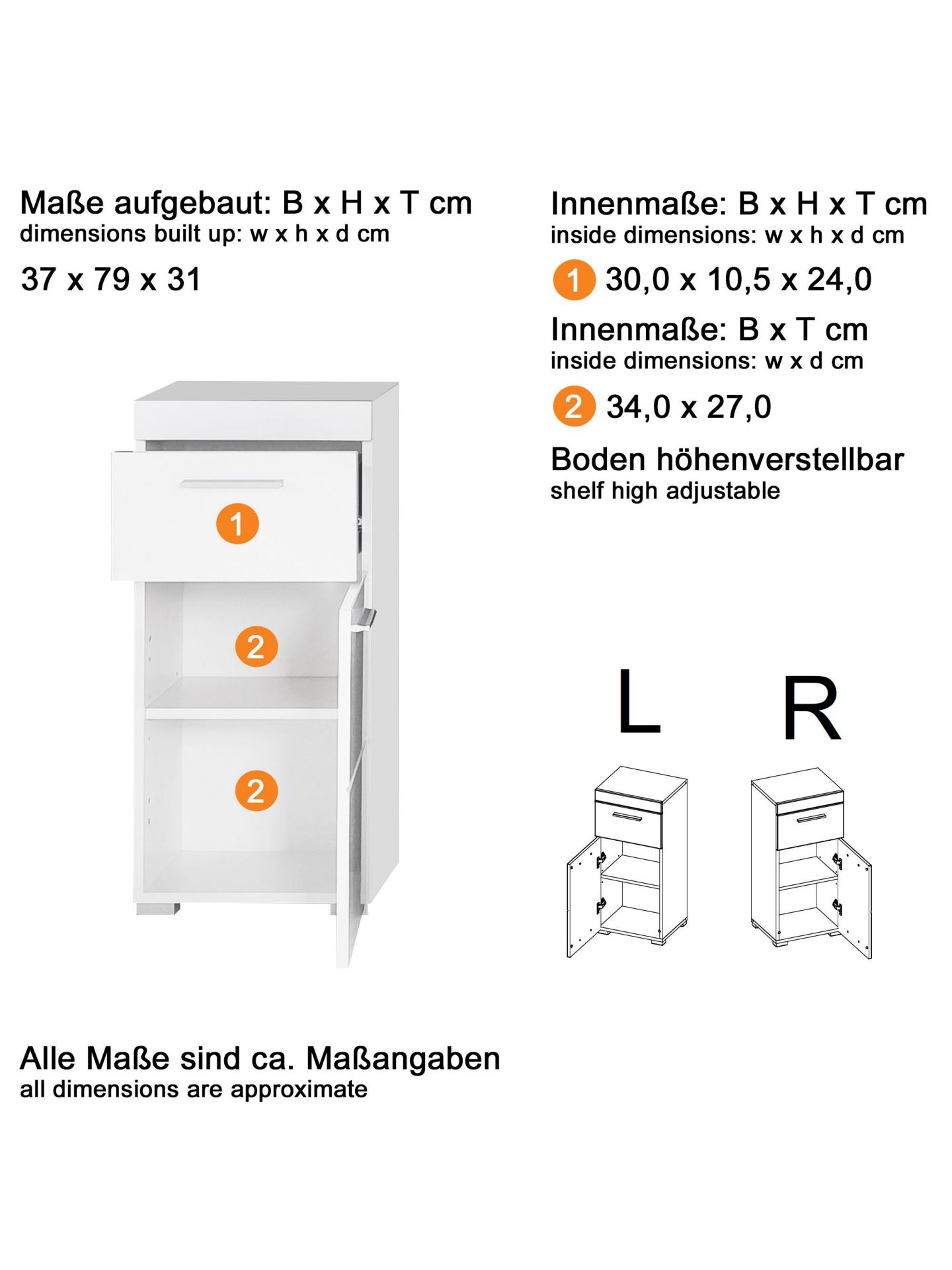 trendteam Amanda Standtype Badschrank Weiß Asteiche