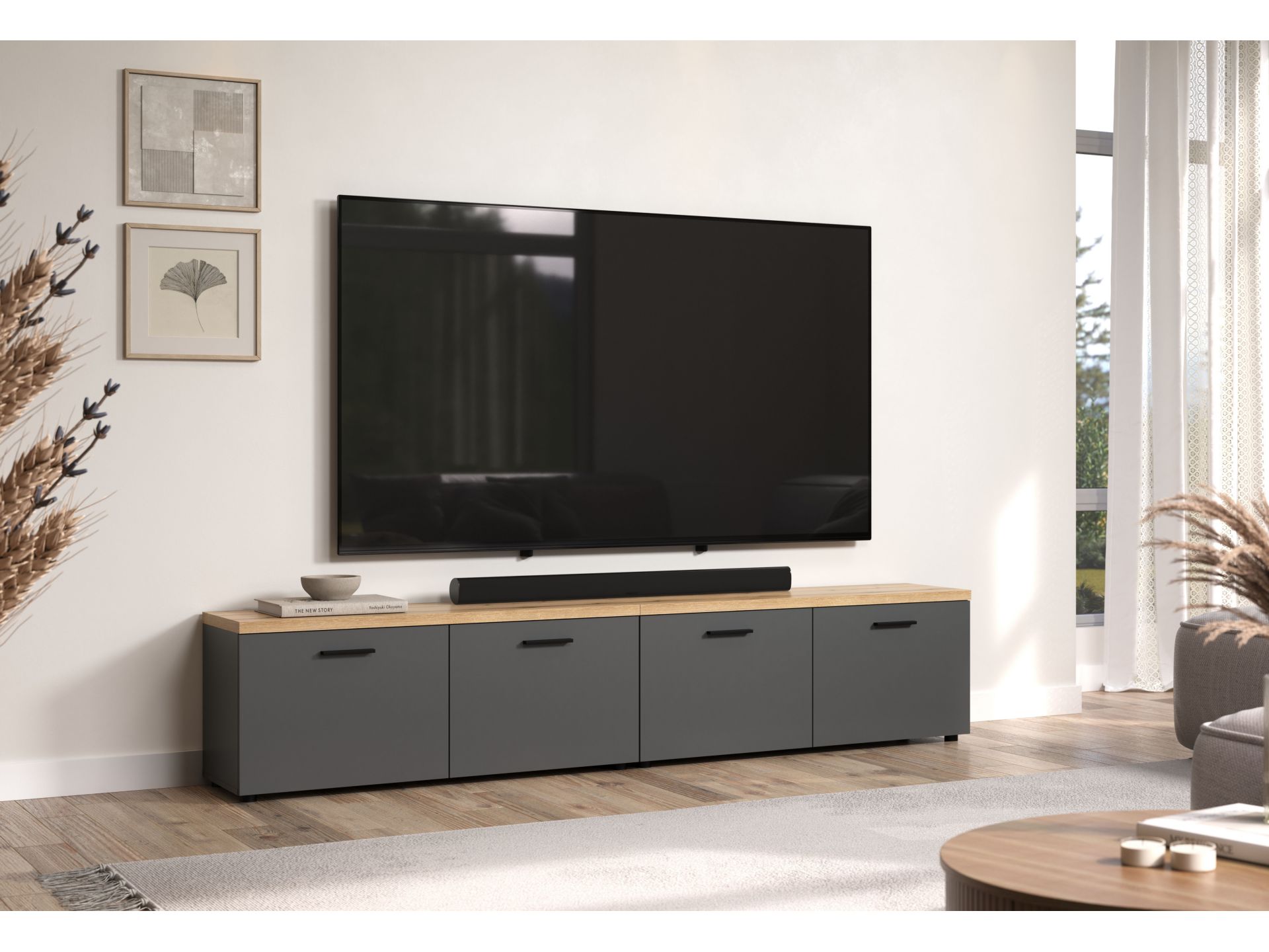 trendteam Baggio TV-Lowboard Anthrazit Evoke Eiche