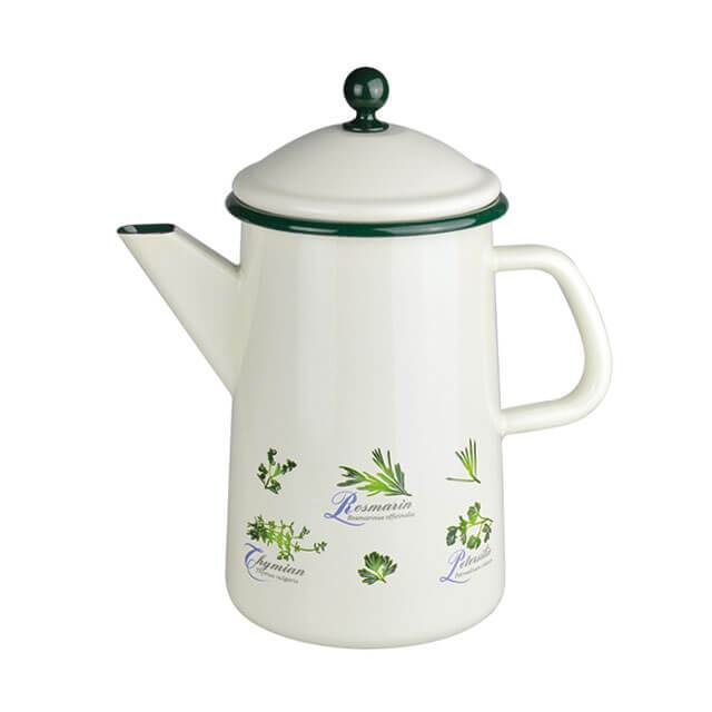 Münder Email Nostalgie Kaffeekanne 1,6 L creme/grün Kräuter