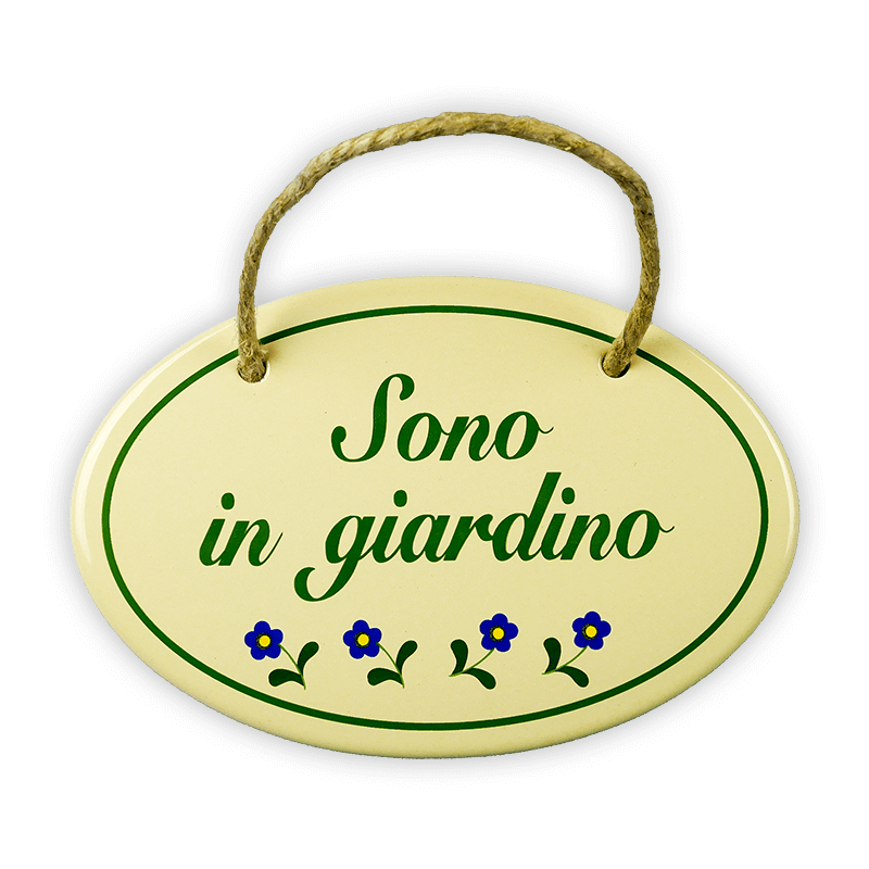 Münder Email Emailschild oval Sono in giardino 15x10 cm