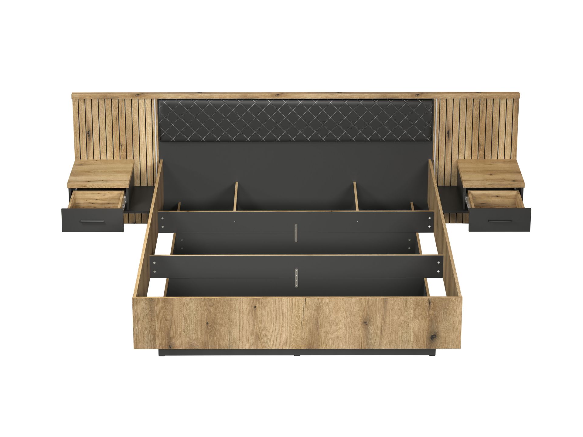 trendteam Esteban Bett Anthrazit Evoke Oak LED Nachkonsolen