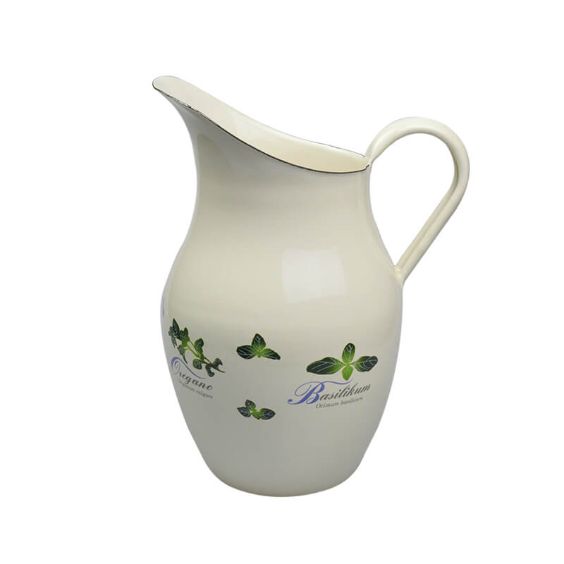 Münder Email Nostalgie Wasserkanne 2,5 L creme/grün Kräuter