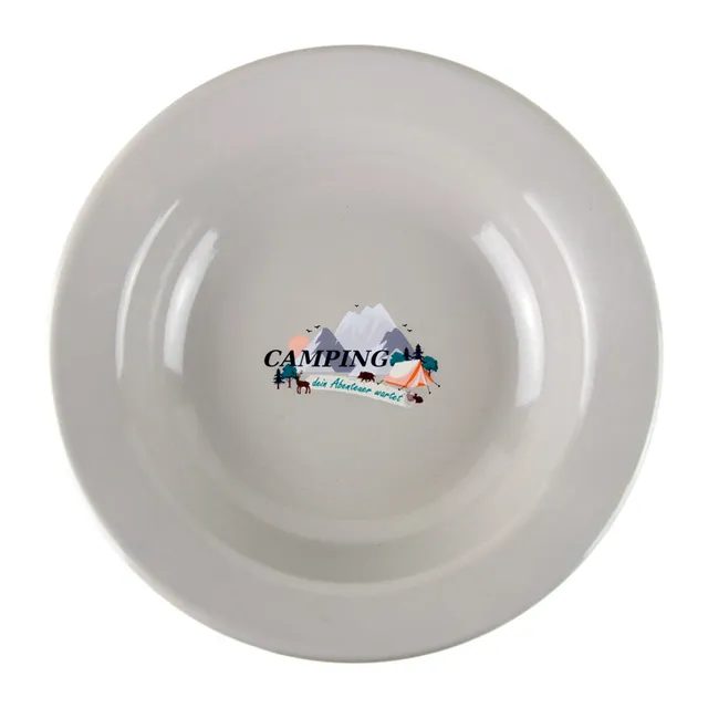 Münder Email Teller tief 22 cm Camping grau/creme