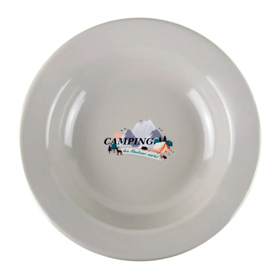 Münder Email Teller tief 22 cm Camping grau/creme