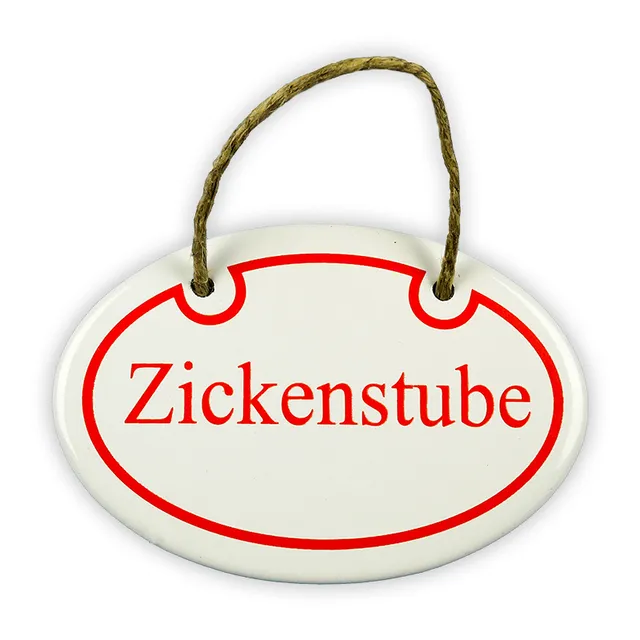 Münder Emaille Lagerschilder Zickenstube Emailschild oval 10,5x7 cm