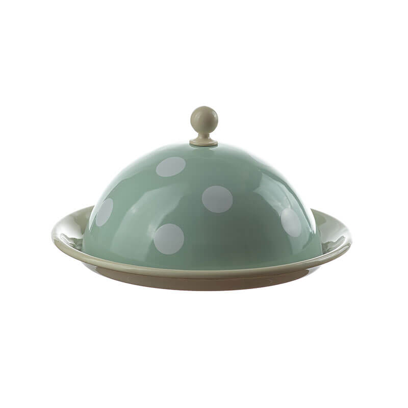 Münder Nostalgie-Geschirr Butterdose 20 cm hellblau/Tupfen 2-teilig