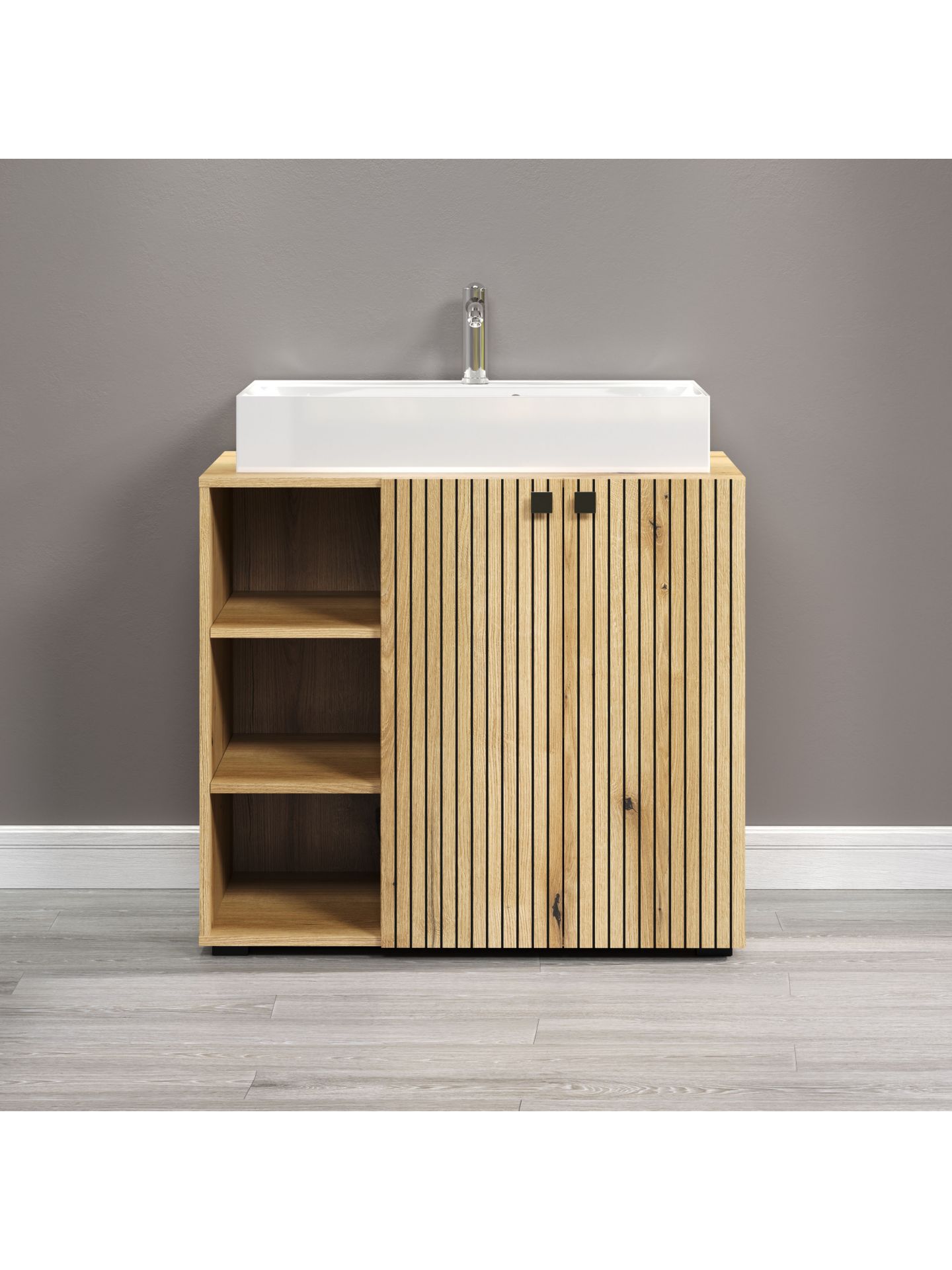 trendteam PureBliss Waschbeckenunterschrank Eiche mit Becken
