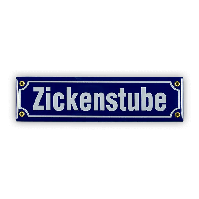Münder Email Mini-Straßenschild Zickenstube Emailschild 30 cm blau/weiß
