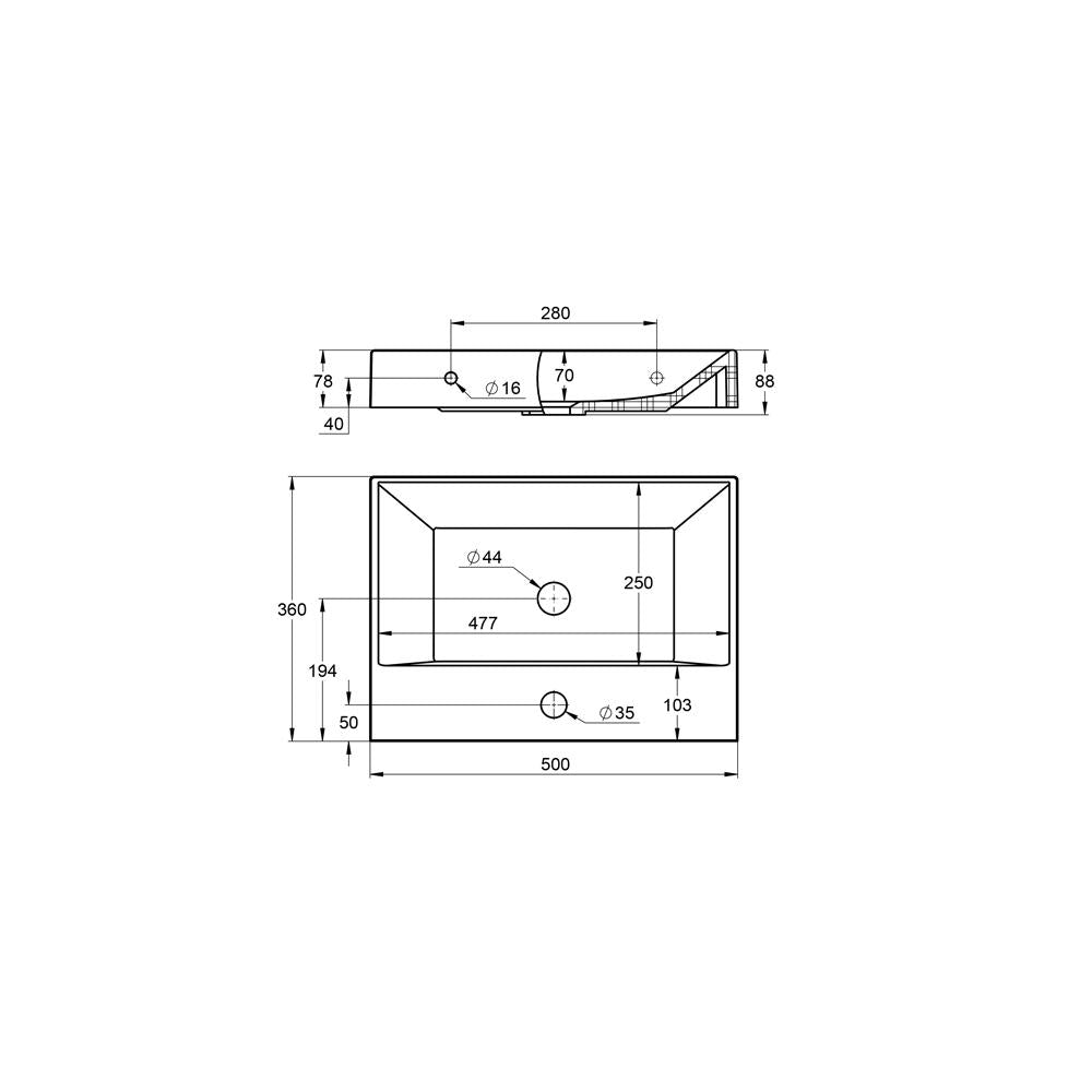 Treos Serie 710 Waschbecken 500x360 mit Hahnloch weiß