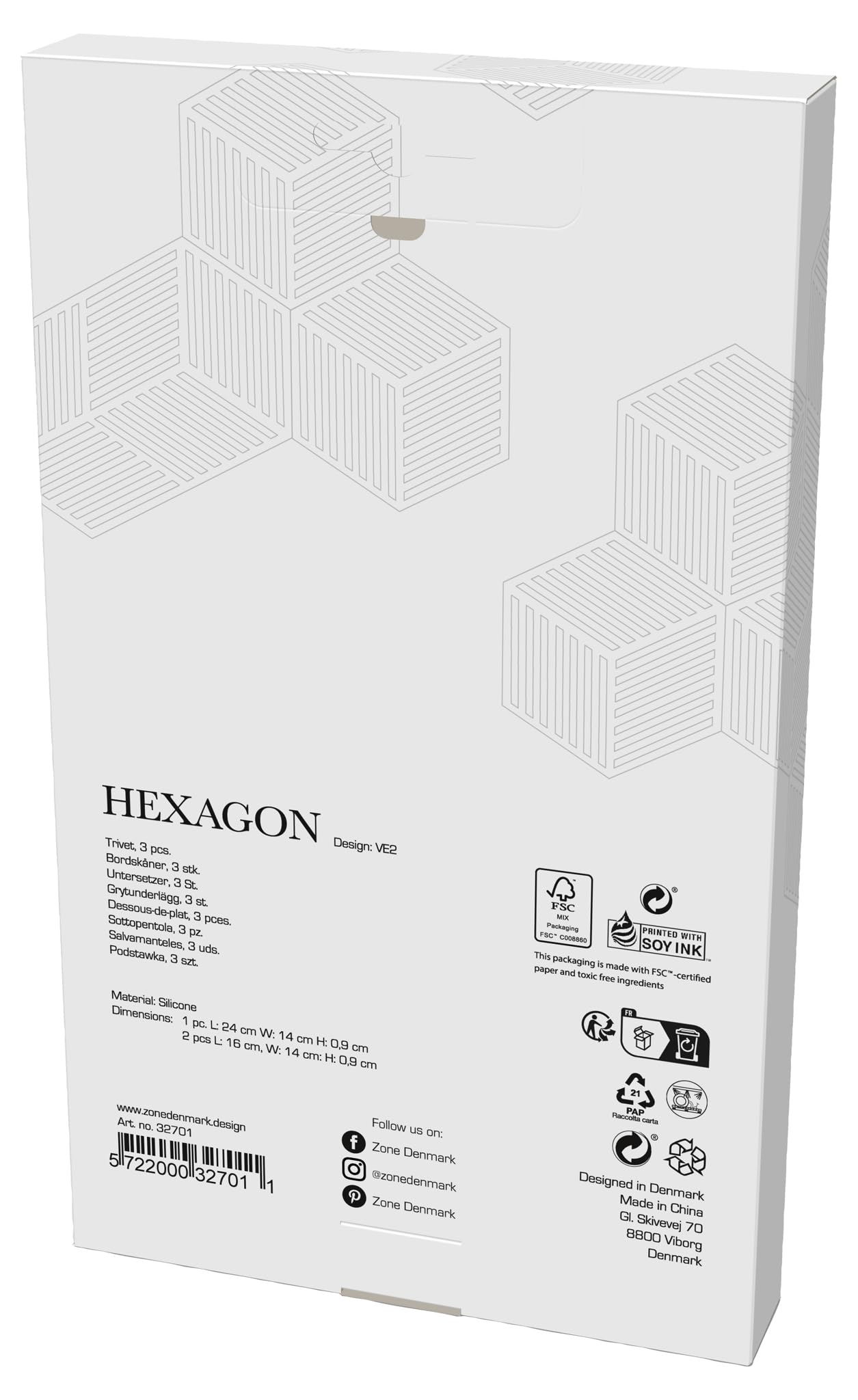 Zone Denmark Trivets Hexagon Topfuntersetzer 3er Bunt