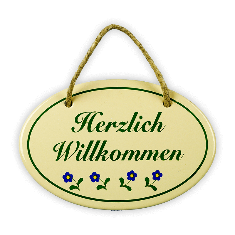 Münder Email Emaille Lagerschilder Emailschild oval Herzlich Willkommen 15x10 cm