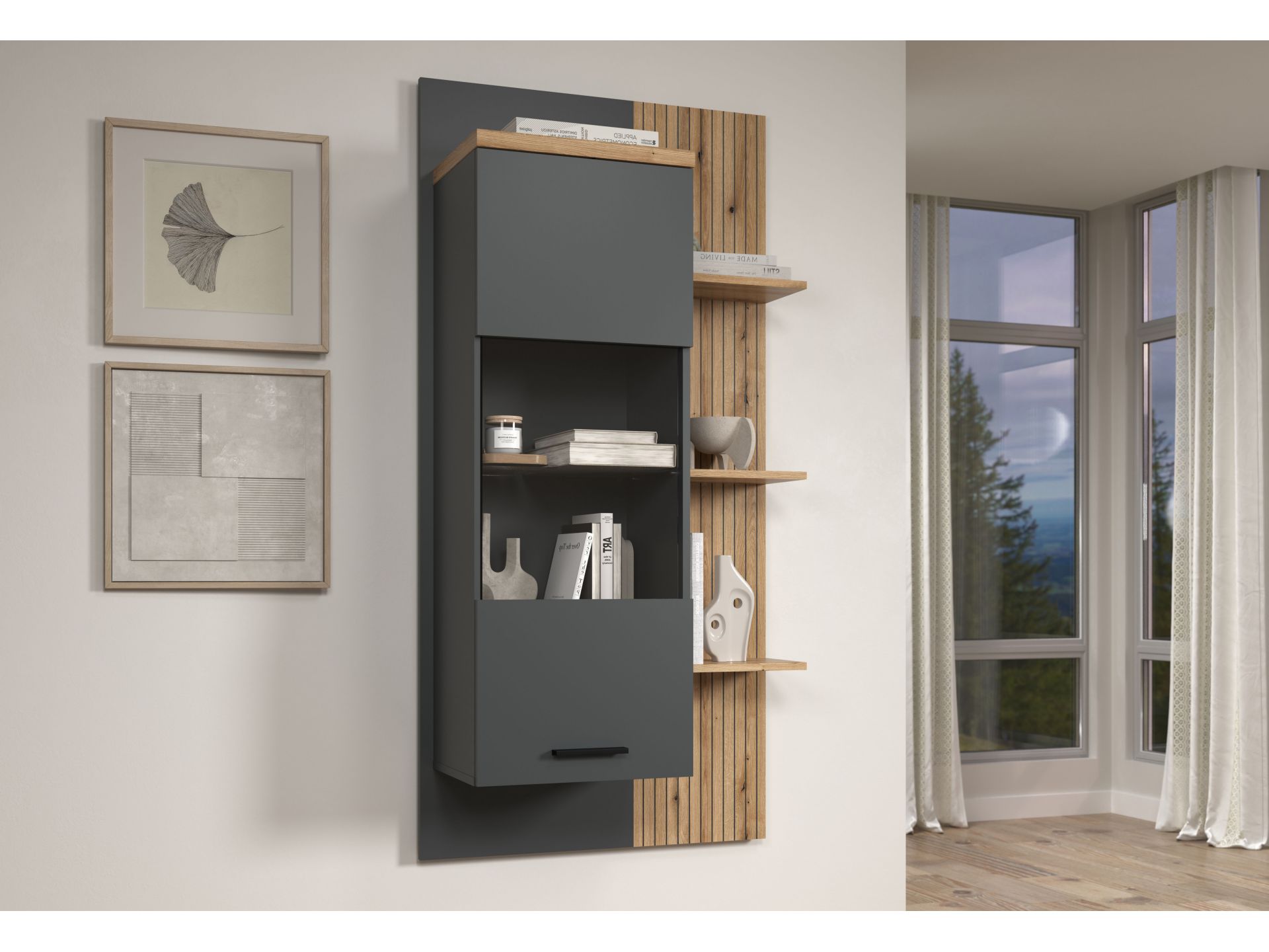 trendteam Baggio Set Hängevitrine anthrazit Eiche