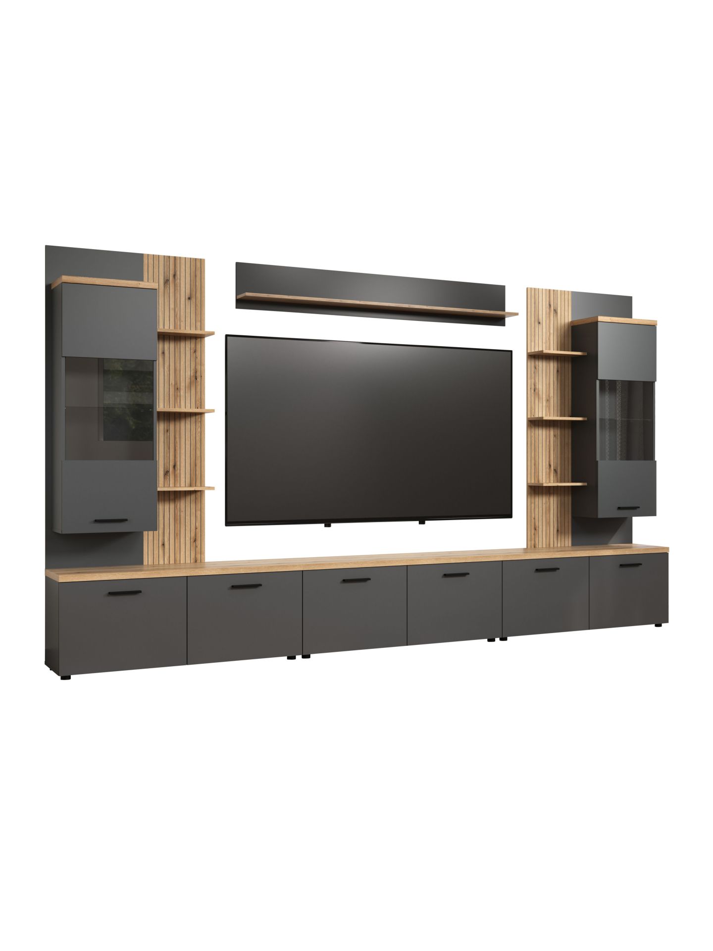 trendteam Baggio Anbauwand Anthrazit Wohnwand Evoke Oak